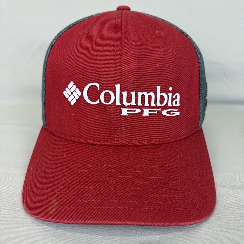 Columbia PFG Arkansas Razorbacks Hat Mens OSFA Red Grey Mesh Trucker Snapback